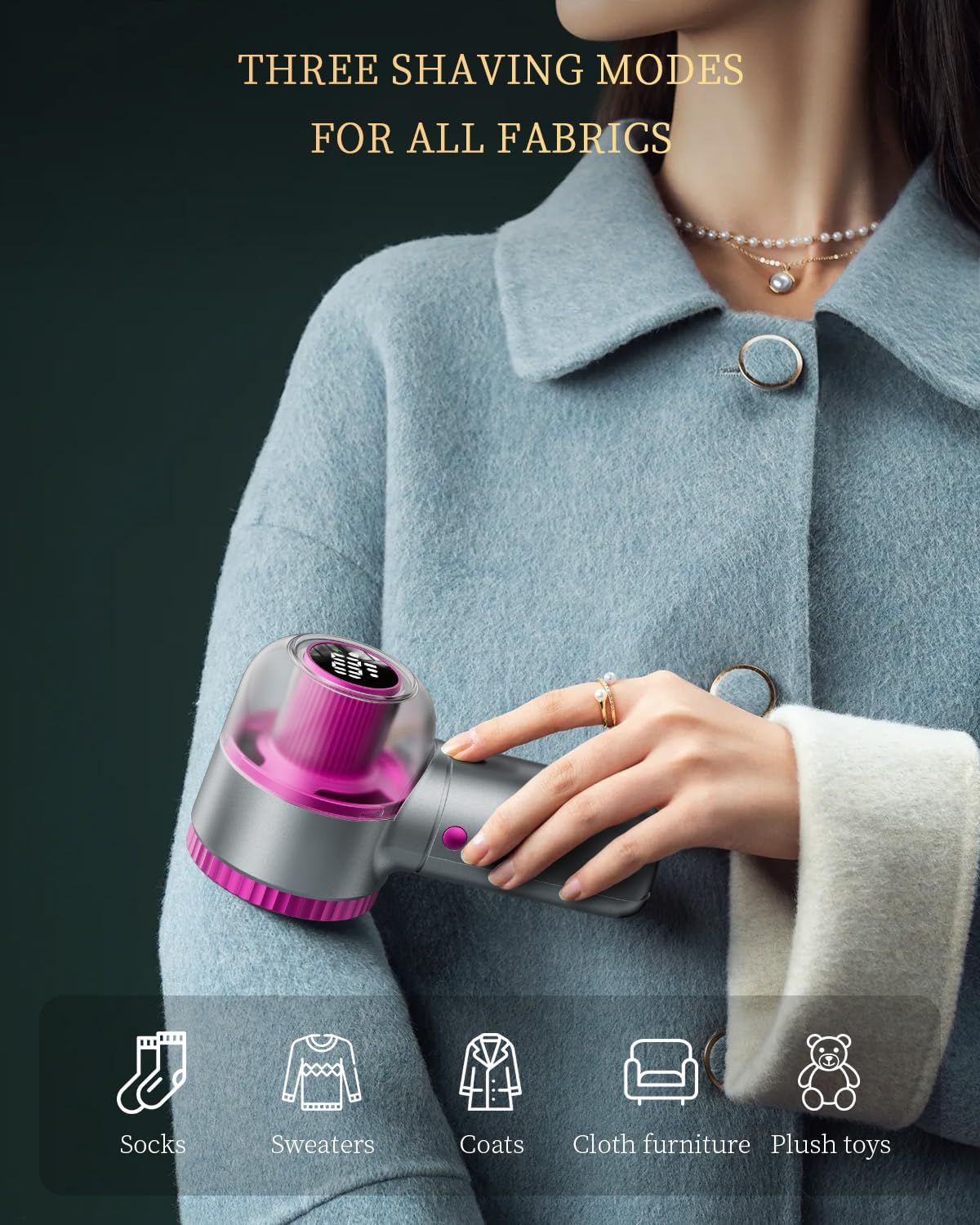 Fabric Shaver, 𝟮 𝗶𝗻 𝟭 Rechargeable Lint Remover with Brush, Large Sweater Shaver with Digital Display, 3 Speeds Lint Shaver, 6-Leaf Blades Lint Remover for Clothes, Sofa, Bedding, White