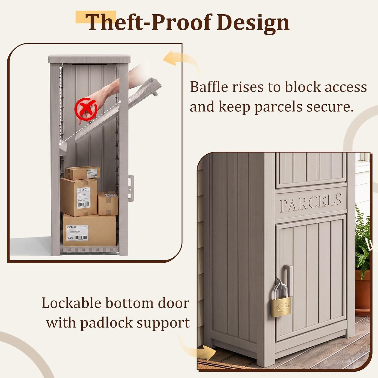 Outdoor Storage Box, 90 Gallon Package Delivery Boxes for Outside, with Lockable Secure, Deck Box Outdoor Waterproof for Entryway, Front Porch, Backyard, Garden, Patio, Lawn, Black