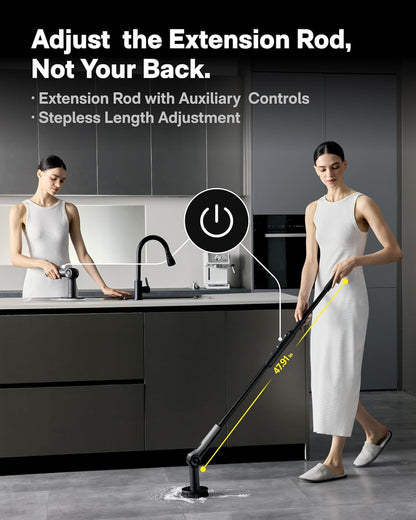 HOTO Flexi™ Cordless Electric Spin Scrubber, Adjustable Angle, Extendable Handle, Smart Display, IPX7 Waterproof, Powerful Cleaning Scrubber with 8 Replaceable Brush Heads, for Bathtub, Bathroom, Tile