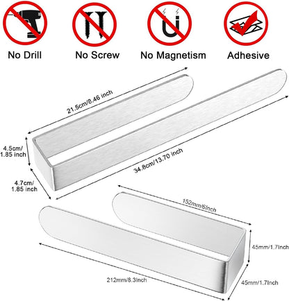 HUFEEOH 2 Pack Adhesive Hand Towel Holder, Kitchen Towel Rack Towel Bars Wall Mounted, Stainless Steel Bath Towel Hanger for Bathroom Hotel Kitchen (White, 8 Inch(2PC))