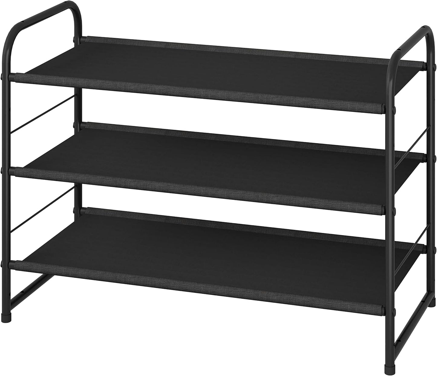 Simple Trending 3-Tier Stackable Shoe Rack, Expandable & Adjustable Shoe Shelf Storage Organizer, Wire Grid, Black