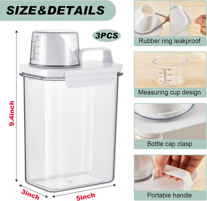 Tatuo 3 Pack Laundry Detergent Dispenser 37 oz Clear Liquid Container with 6 Removable Labels, Fabric Softener Pet Plastic Detergent Dispenser for Laundry Room Organization and Storage