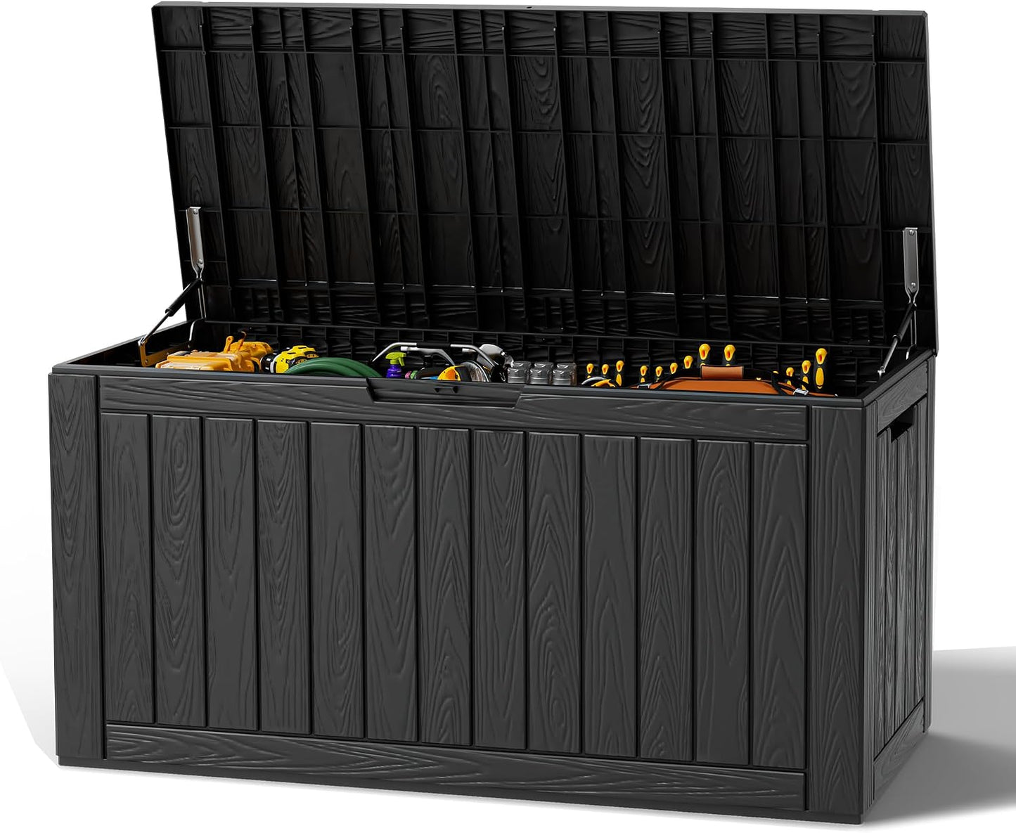 Outdoor Deck Storage Box,Resin Deck Boxes Indoor and outdoor, Waterproof Storage Box Lockable Lid (Black,50 Gallon)