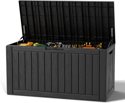 Outdoor Storage Deck Boxes Waterproof, Waterproof and UV Resistant Outdoor Storage Box Lockable Lid for Delivery Box, Indoor, Garden Tools, Pool Supplies, Patio (Black, 31 Gallon)