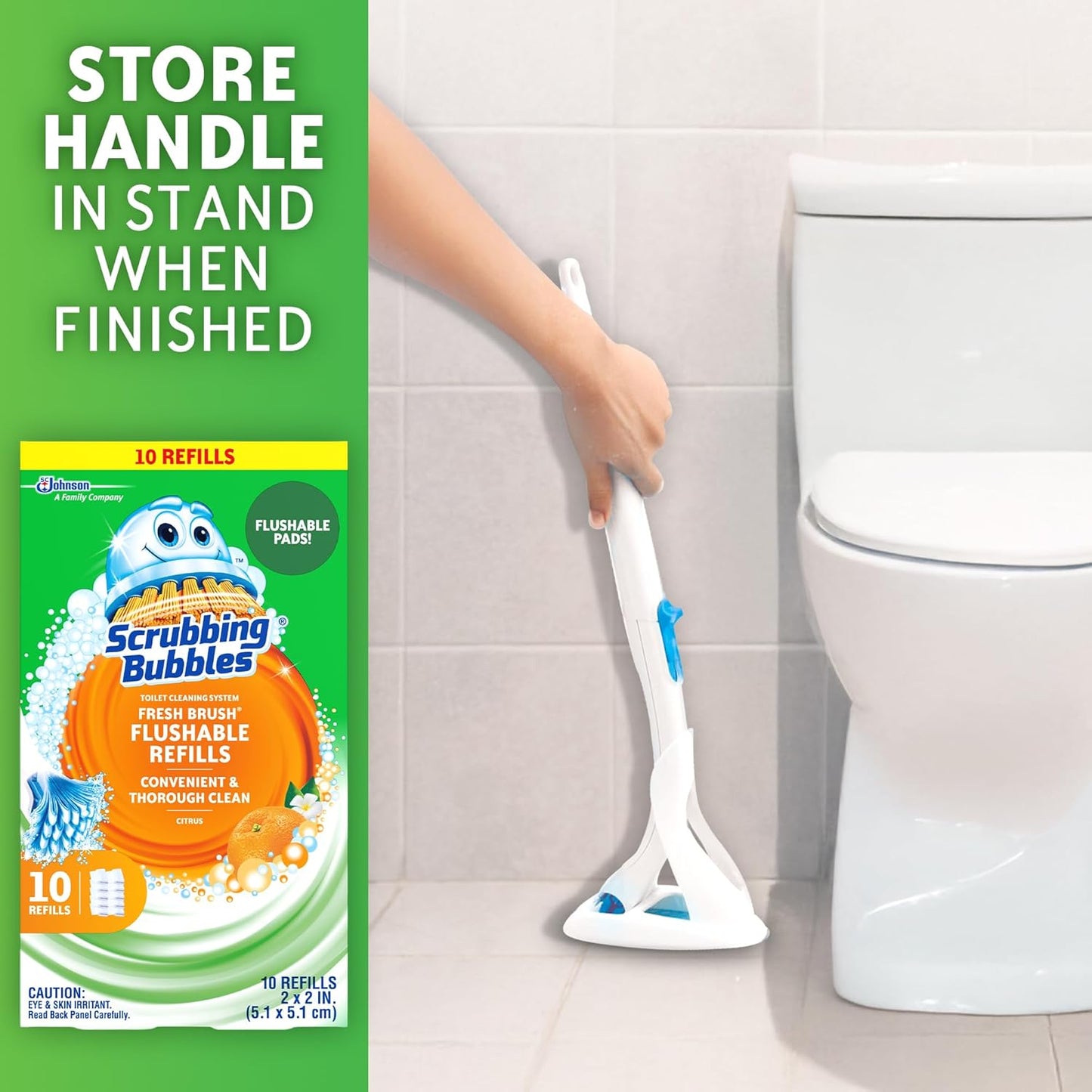 Scrubbing Bubbles Toilet Bowl Cleaning System with Flushable & Disposable Cleaner Refill Pads, Fights Odors and Helps Remove Limescale & Hard Water Stains, Citrus Scent, 1 Wand + 4 Refills + 1 Stand
