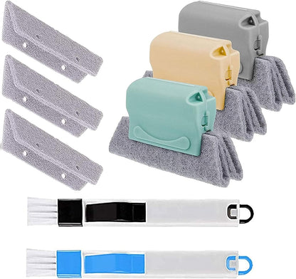 Magic Window Track Cleaner Tool Set - 3 Groove Gap Cleaning Brush + 2 Window Slot Clean Brush with Dustpan + 3 Replacement Cloth