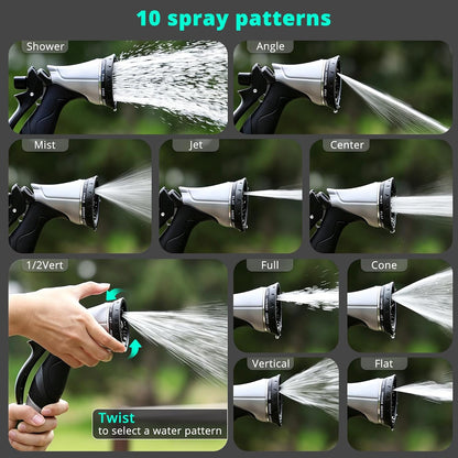 QUOBAS Metal Garden Hose Nozzle, Heavy Duty Water Hose Sprayer, Leak Proof | 10 Pattern Water Nozzle with Rubber Gasket, Garden Sprayer for Watering Plants, Washing Cars, Pet Shower, Blue