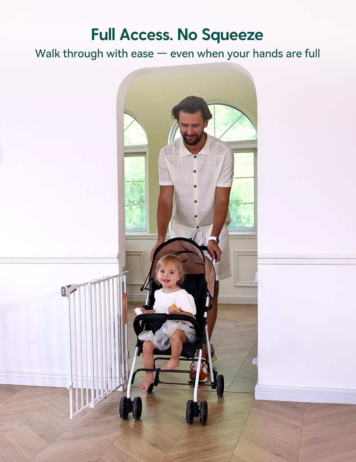 Babelio Baby Gate for Stairs, Kitchen & Doorways, No Bottom Bar| One-Handed Operation| Auto-Close| Hardware Mount (Drill Needed) Safety Dog/Pet Gate (Black - B17, 26-43" W, 28" H)
