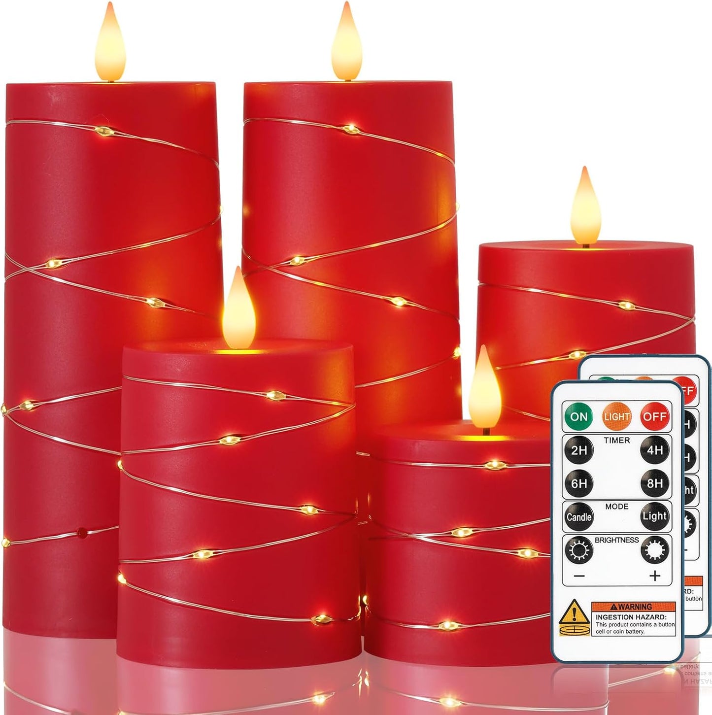 Raycare Flameless Candles with Remote Timer, Flickering Battery Operated LED Pillar Fake Candle with String Lights for Home Decor, Christmas, Wedding and Gift, White, Set of 3