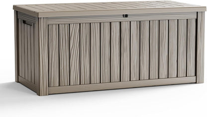 230 Gallon Large Outdoor Storage Box Waterproof, UV Resistant Resin Deck Box with Hydraulic Rod & Lockable Latch for Patio Furniture, Outside Storage Box for Garden Tools, Patio Cushions, Black