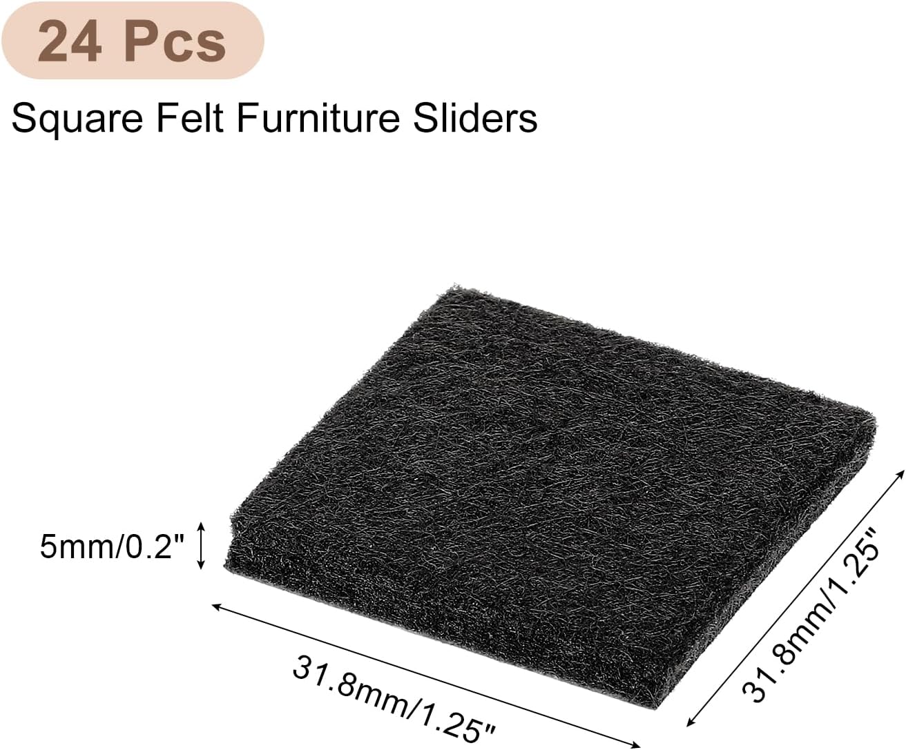 uxcell Furniture Pads, 24Pcs 1.5" - Square Self Adhesive Felt Furniture Pads, Floor Protectors for Furniture Feet Chairs Legs Hardwood Floors (Black)