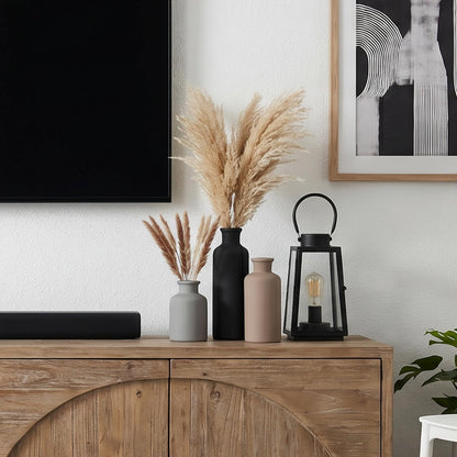 Ceramic Vase Set of 3, Modern Minimalist Neutral Home Decor, Boho Rustic Farmhouse Decorative Vases for Pampas Grass Dried Flowers | Table Centerpiece Entryway Mantel Bookshelf(Black Mix Set - Gray#1)