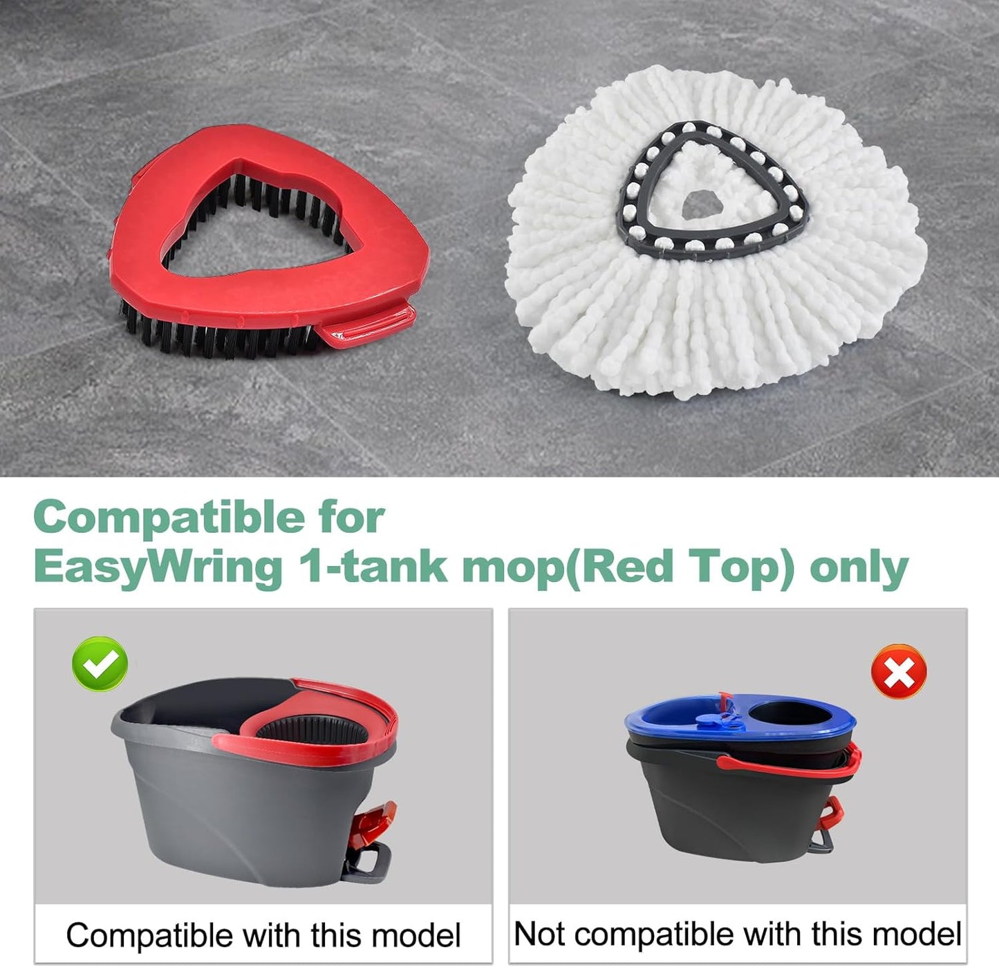Mop Heads Replacements for Ocedar, Spin Mop Replacement for O-Cedar EasyWring 2 Tank System Mop Refills, Include 3 Pack Heads, 1 Scrub Brush & 1 Base Combo