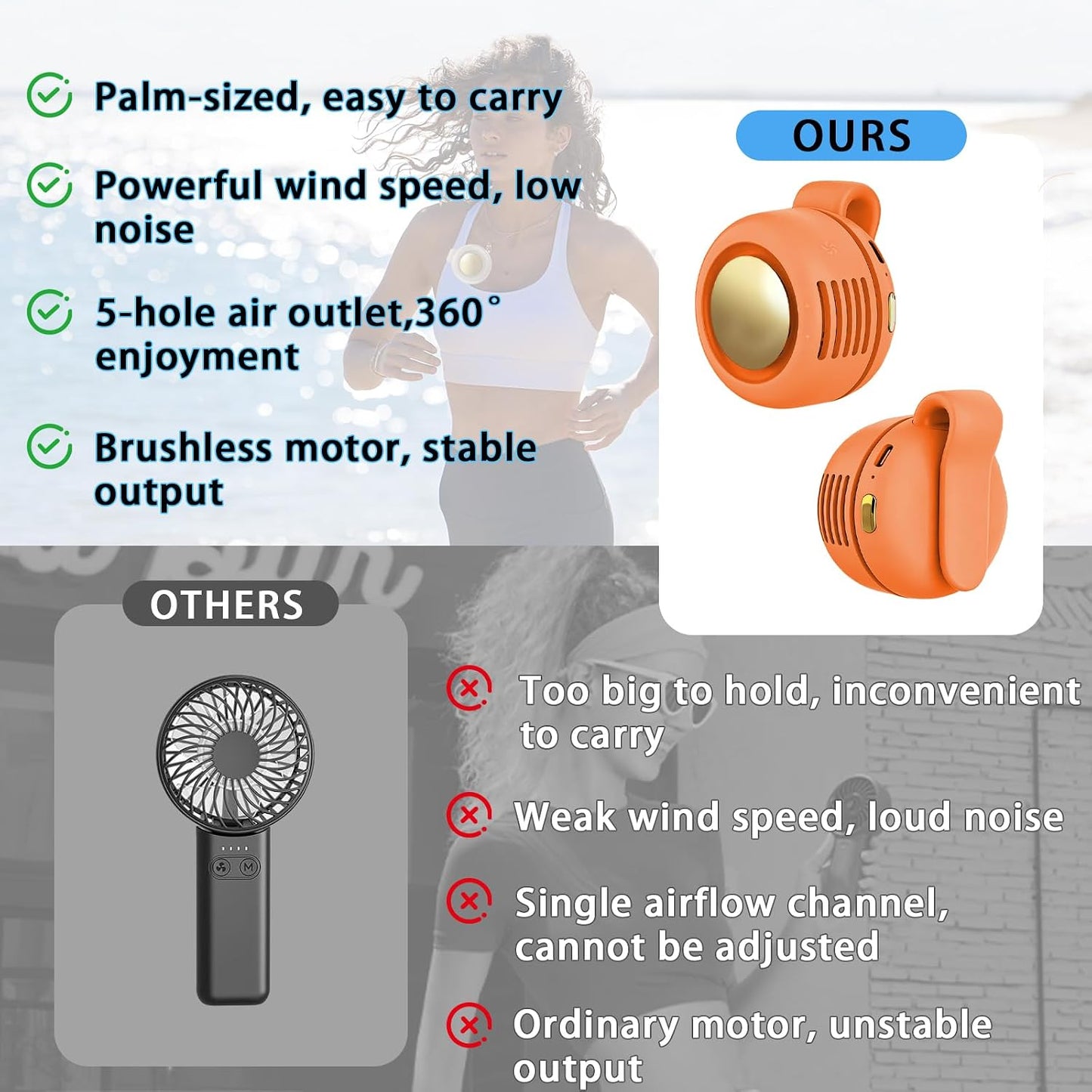 Portable Clip-On Fan, Mini USB Rechargeable 360° Rotatable Fan, Personal Fan 3-Speed Silent Mini Bladeless Fans