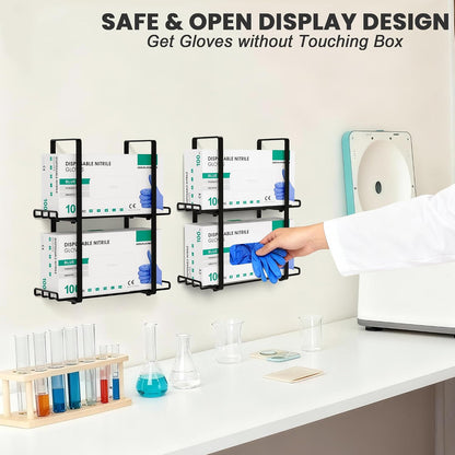 Glove Holder Dispenser for Wall Mount Metal Disposable Latex Glove Box Holder for Home Office, Lab and Garage, Tissue Wire Rack Wall-Mounted for Kitchen Organizer Decor, Blak