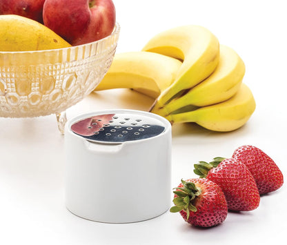 RSVP Endurance Kitchen Collection Ceramic Fruit Fly Trap, Stainless Steel Lid, Dishwasher Safe, 3.25x2.5