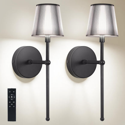 TaoFiaCo Battery Operated Wall Sconces Set of 2, Wireless Wall Sconce with Remote Dimmable Timer, Rechargeable 5200mAh, Cordless Wall Light for Bedroom Living Room, Hallway, Light Decor