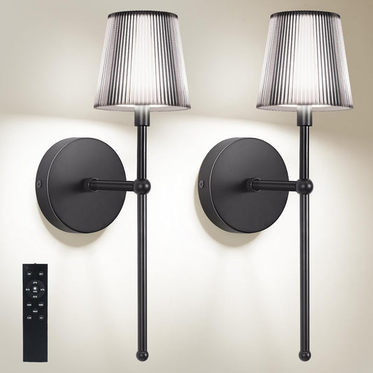 TaoFiaCo Battery Operated Wall Sconces Set of 2, Wireless Wall Sconce with Remote Dimmable Timer, Rechargeable 5200mAh, Cordless Wall Light for Bedroom Living Room, Hallway, Light Decor
