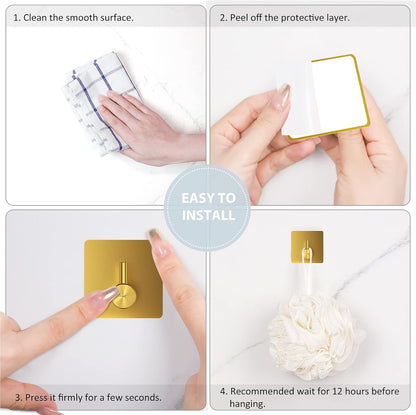 VIS'V Adhesive Towel Hooks, Waterproof Shower Wall Stick on Hooks, 2 Extra Adhesive Strips, White, 4 Pcs