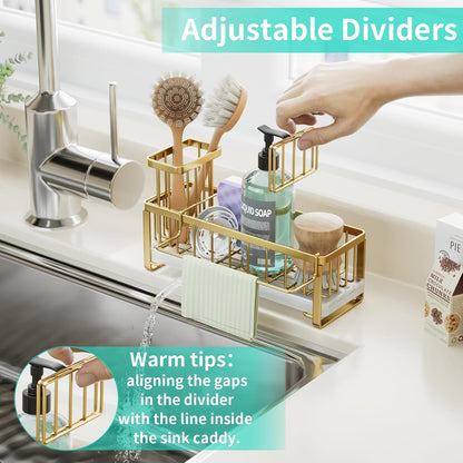 HapiRm Sponge Holder for Kitchen Sink - Self-draining Sink Caddy with Brush and Dishcloth Holders, Stainless Steel Kitchen Countertop Organizers and Storage Essentials - Black