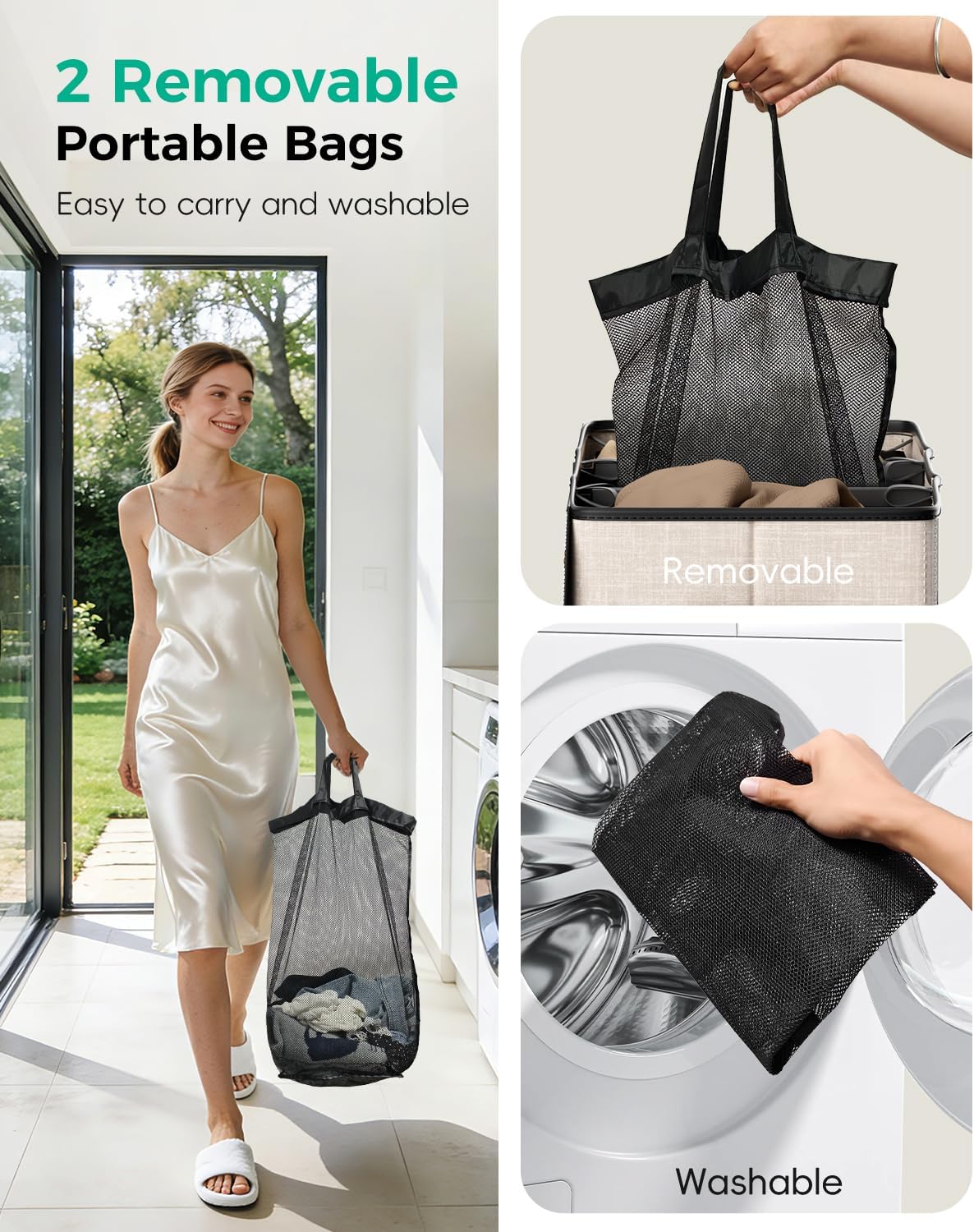 150L 2-Section Laundry Hamper with Lid – Removable Bag, Double Compartment Clothes Hamper for Bathroom, Bedroom, Dorm & Laundry Room