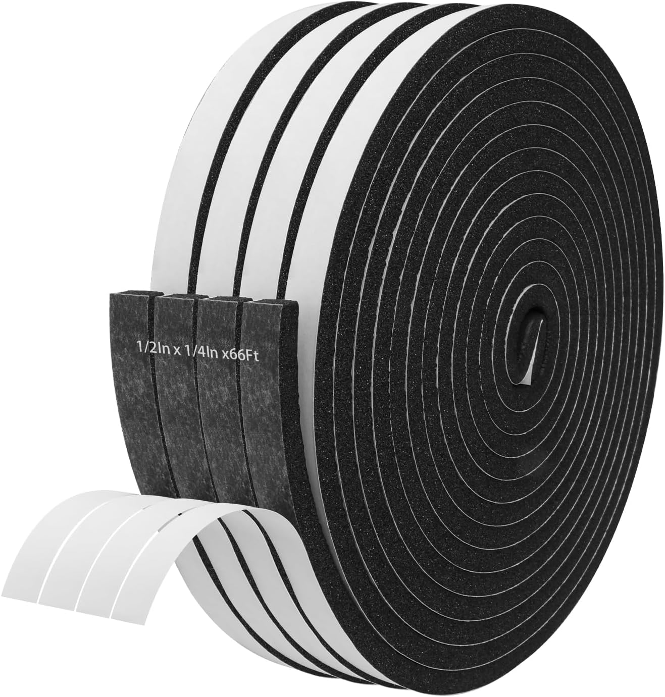 Storystore Weather Stripping Door Seal Strip, 1/2In x 1/4In x 16.5FT Self Adhesive Foam Tape for Door Window Insulation Soundproofing Weatherstrip, High Density Foam Seal for Doors Windows Furniture