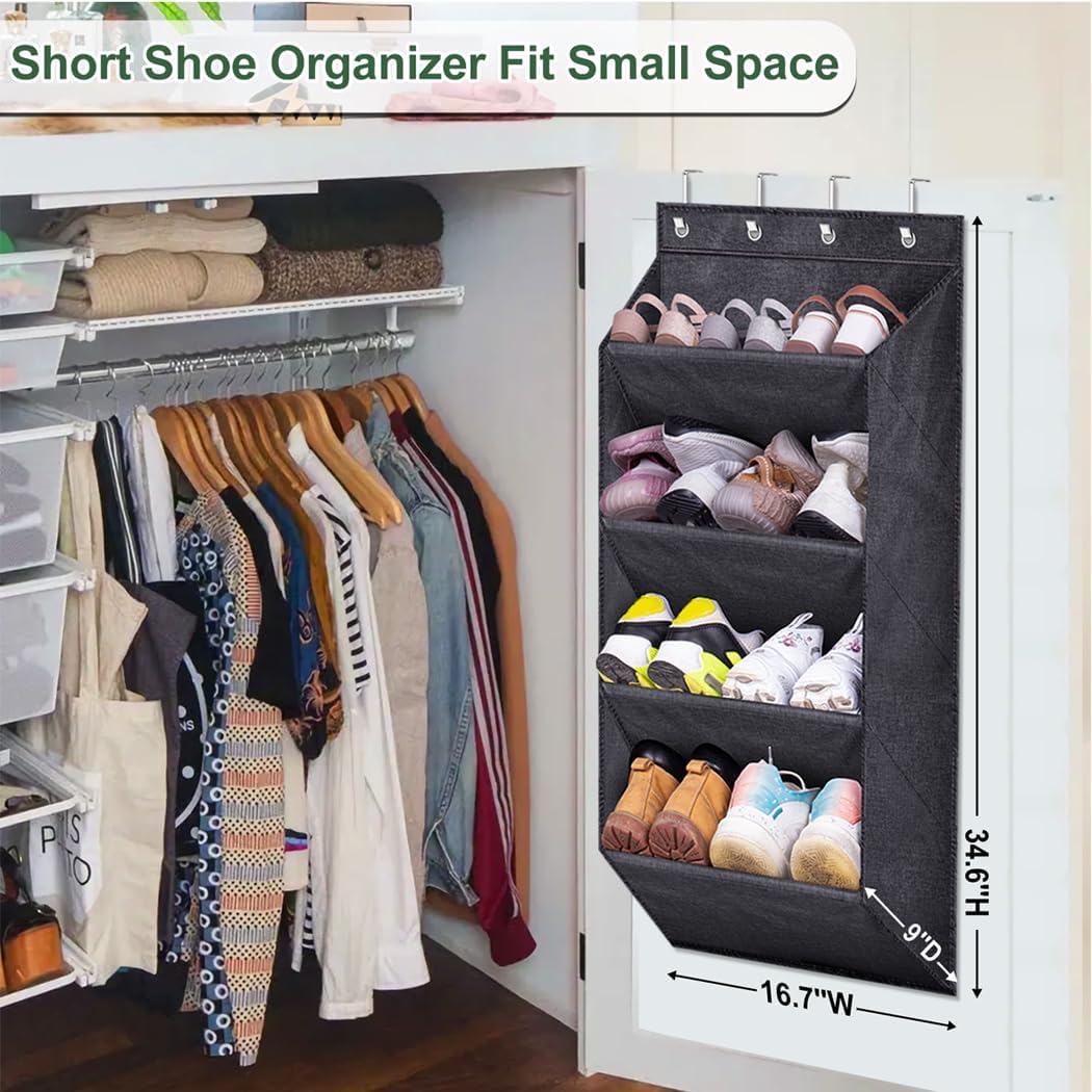 SLEEPING LAMB Over The Door Shoe Organizer for Closet with Large Deep Pockets, Narrow Shoe Rack for Door Hanging Boots Storage, Black