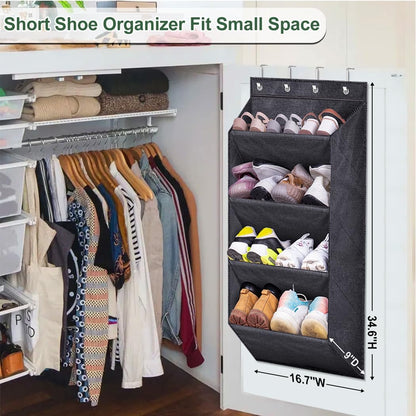 SLEEPING LAMB Over The Door Shoe Organizer for Closet with Large Deep Pockets, Narrow Shoe Rack for Door Hanging Boots Storage, Black