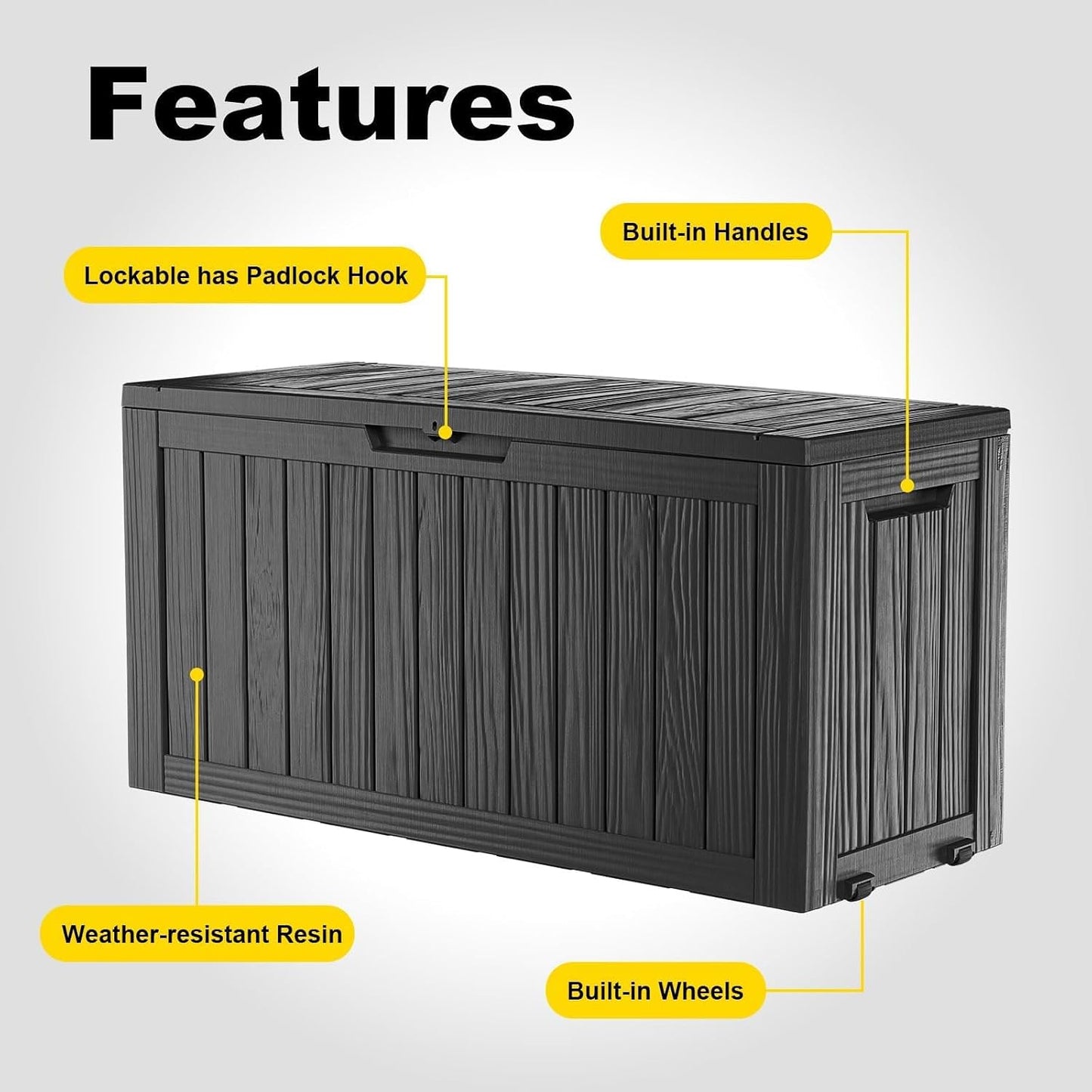 150 Gallon Waterproof Outdoor Storage Box,Resin Deck Box,Lockable Outside Storage Box Container for Patio Furniure,Garden,Tools (150 Gallon,Black)