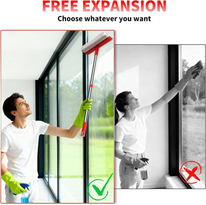 Window Squeegee with 18.5"-28.5" Retractable Handle, 2-in-1 Squeegee for Window Cleaning Tool for Cars, Trucks, Glass Doors, Shower, Outdoor Windows – Window Cleaner (Red)