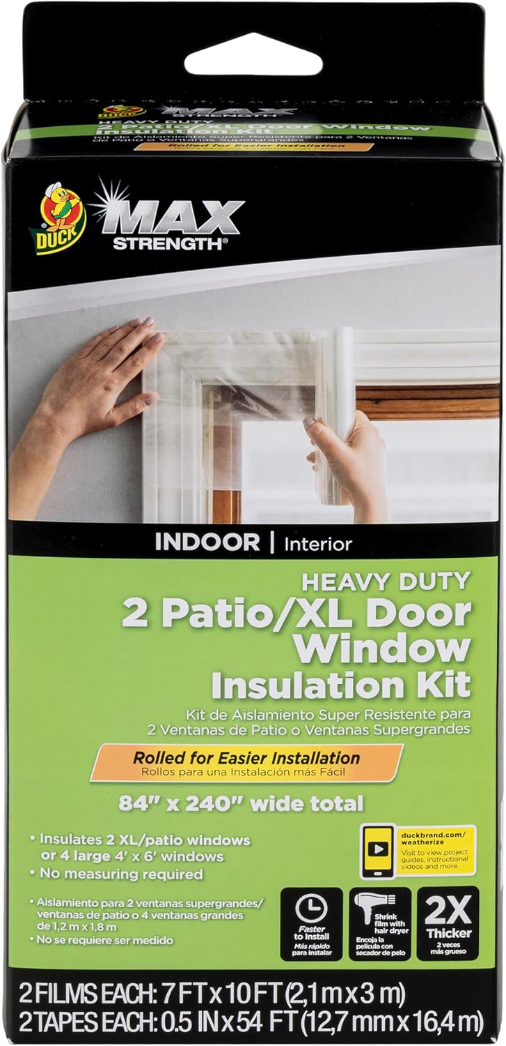 Duck MAX Strength Window Insulation Kit, Fits Patio Doors & Large Windows, Heavy Duty Indoor Shrink Film Insulator, Window Seal Tape Included, 84" x 120", Clear, 2 Pack