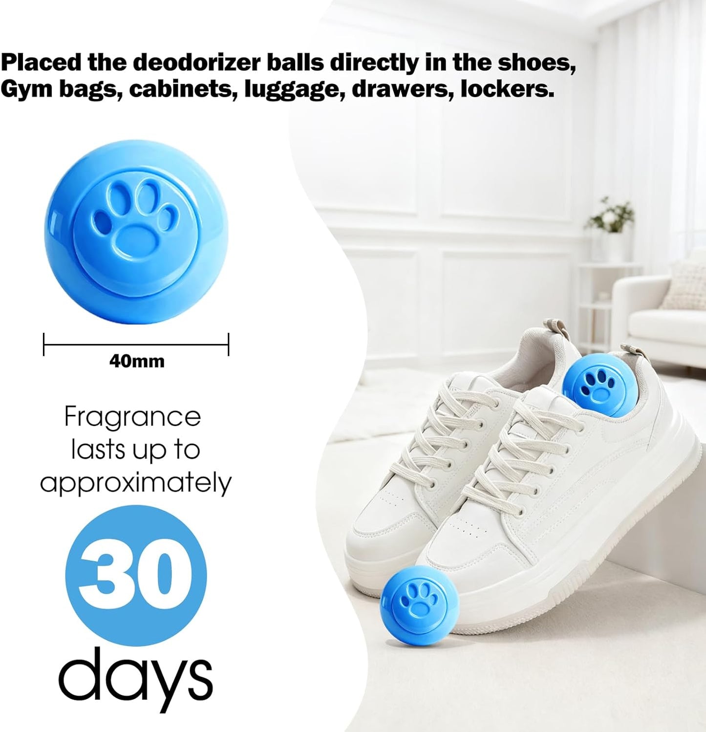 SCENTORINI Shoe Deodorizer Balls, 8 Pack Linen Scent Sneaker Deodorizer Balls, Odor Eliminator for Smell Shoes Boots, Long Lasting Shoe Freshener for Gym Bags, Drawers and Small Spaces