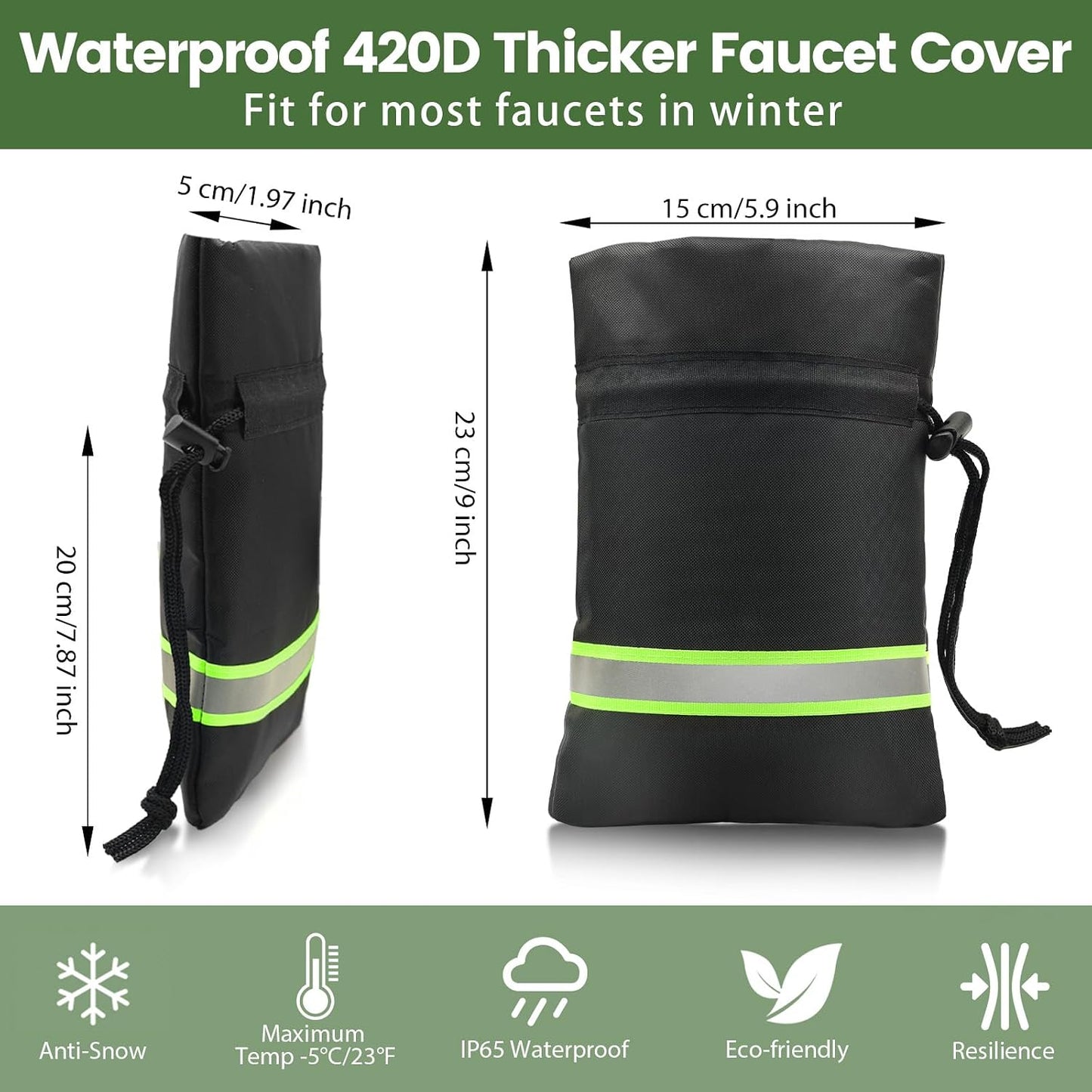 Outdoor Faucet Covers for Winter Freeze Protection, 4 Pack 9" H x 5.9" W Outside Hose Bib Covers for Winter, Thickened Reflective Pipe Wrap Insulation Socks with 420D Waterproof Oxford Fabric
