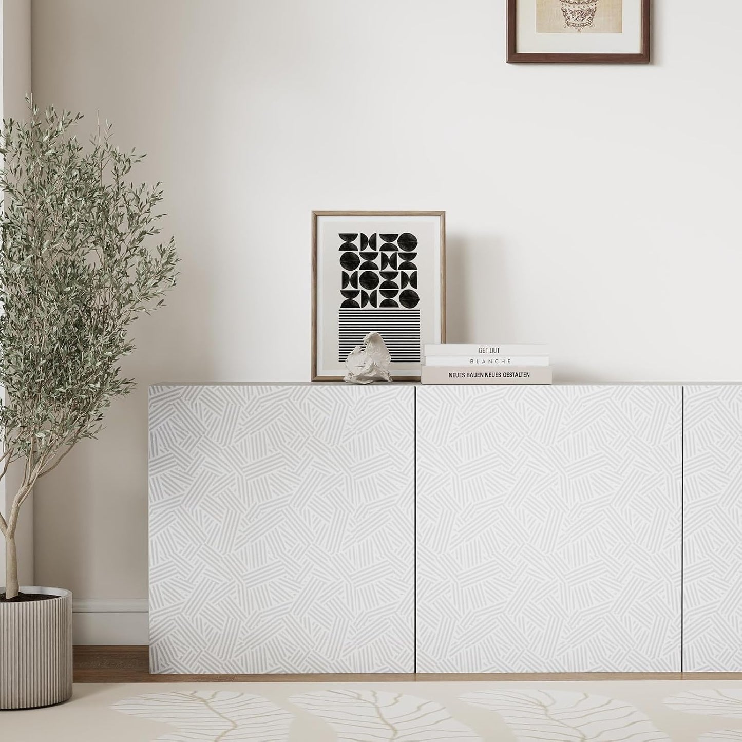 Modern Peel and Stick Wallpaper 17.3" x 78.7" Self Adhesive Wallpaper Textured Neutral Stripe Contact Paper Removable Vinyl Wall Paper for Living Room Bedroom Accent Wall Modern Minimalist Wall Decor