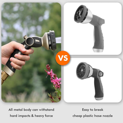 RESTMO Hose Nozzle Heavy Duty, Metal Water Hose Sprayer for Garden | 9 Spray Patterns, High Pressure, Thumb Flow Control, On/Off Valve, Ideal for Outdoor Lawn & Plant, Car & Pet, Black
