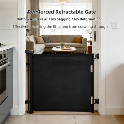 Retractable Baby Gate, 55 in Wide x 33 in Tall Mesh Dog Gate, Hardware Mounted Safety Gate with Double Lock for Doorways, Hallways, Indoor Outdoor, White