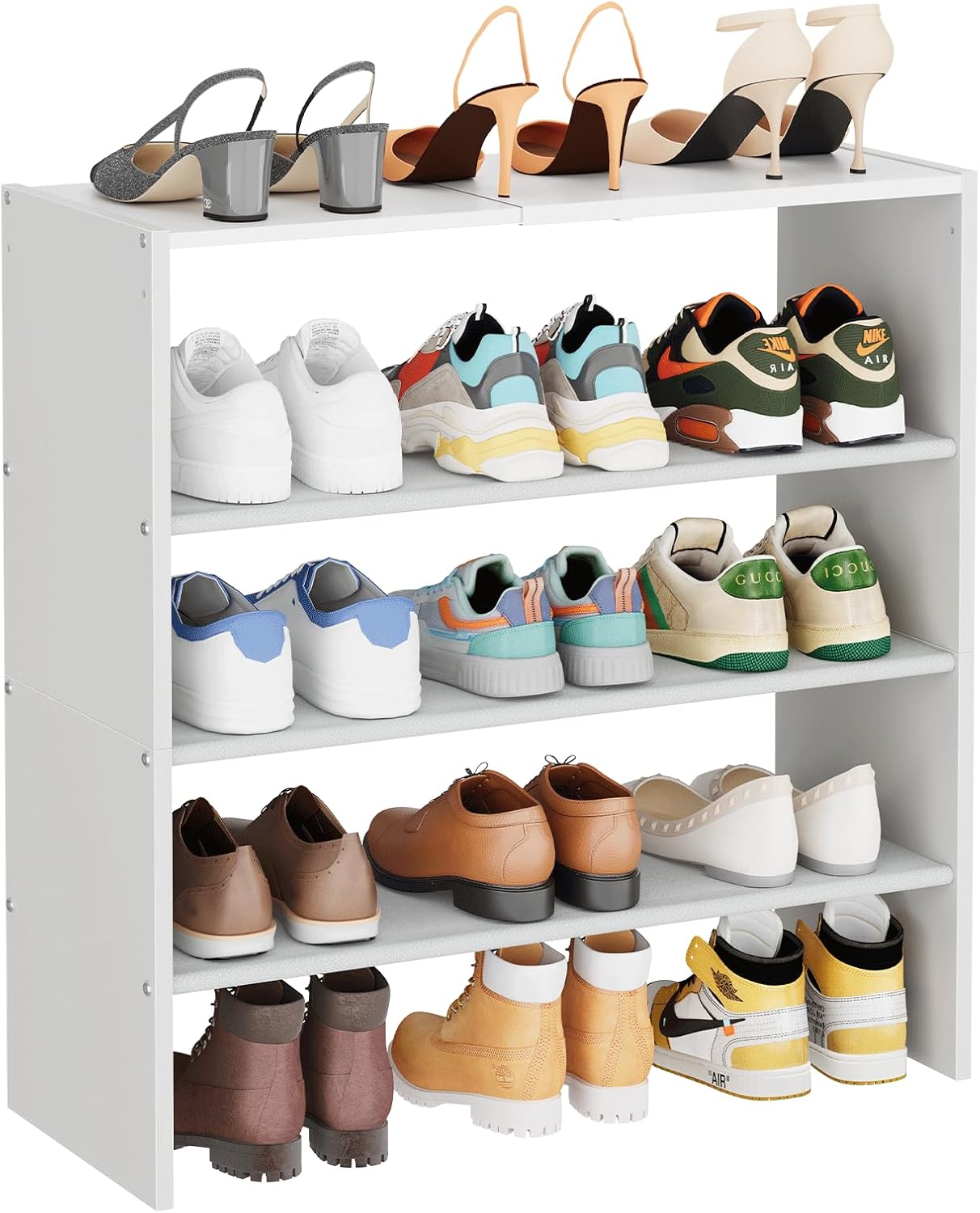 X-cosrack 2 Pack 2-Tier Shoe Rack Organizer for Closet, Expandable and Adjustable White Shoe Rack, Stackable Iron Wood Combination Shoe Storage Shelves for Closets, Entryway, Small Space, Garage