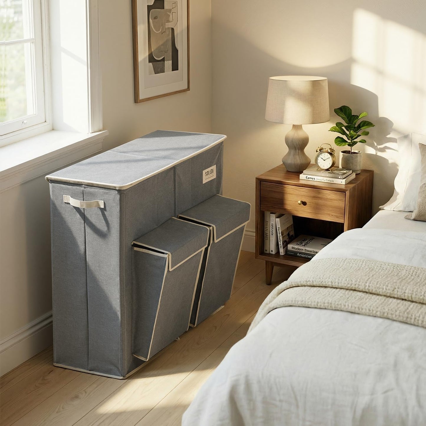 SOLEDI 220L Laundry Hamper 3 Section,Extra Large Laundry Basket with Lid and 2 Side Pockets, Dirty Clothes Hamper with Removable Bag Easy to Carry for Laundry Room, Bedroom, Bathroom, Black