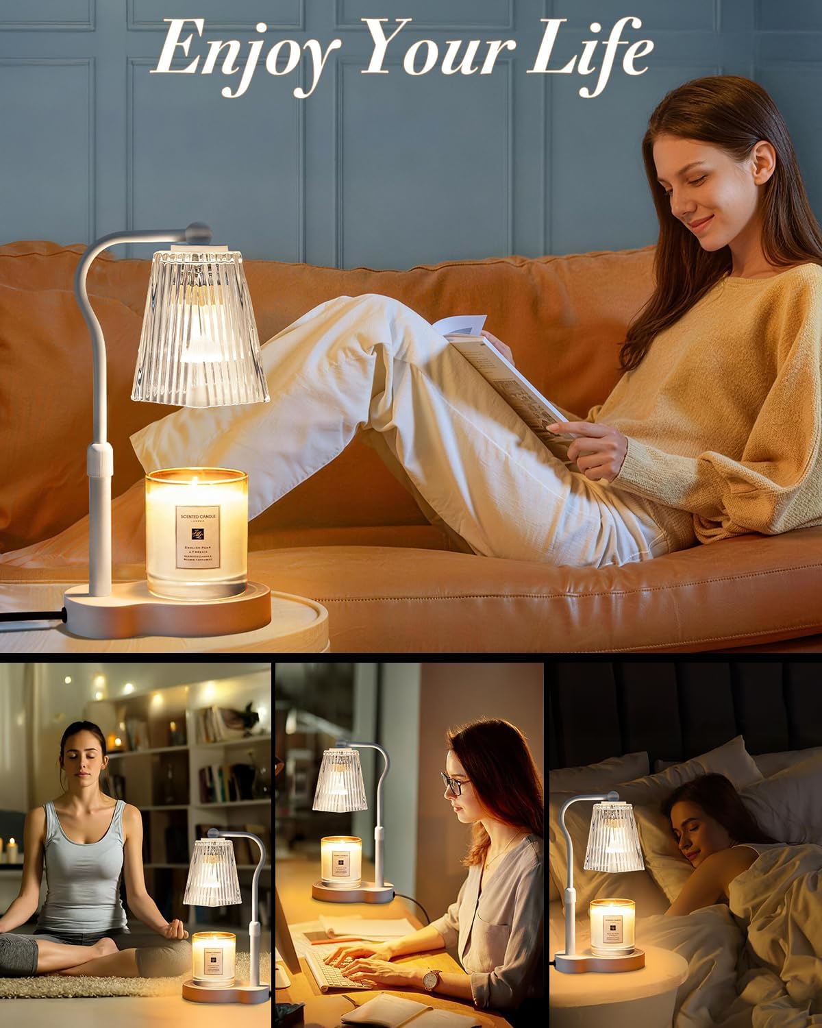 Candle Warmer Lamp with Timer & Dimmable Settings, Adjustable Height Flameless Scented Wax Melter for Jar Candles, Elegant Home Decor Warmer Lamp with 2 Bulbs, Gift for Women Mom Friend Family, Black