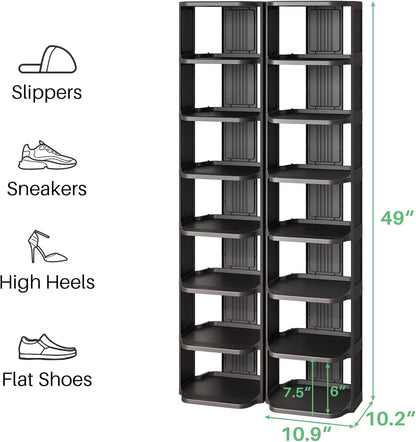 Kitstorack 8-Tier Vertical Plastic Shoe Rack, Freestanding Stackable Storage Organizer for Small Closets and Tight Spaces
