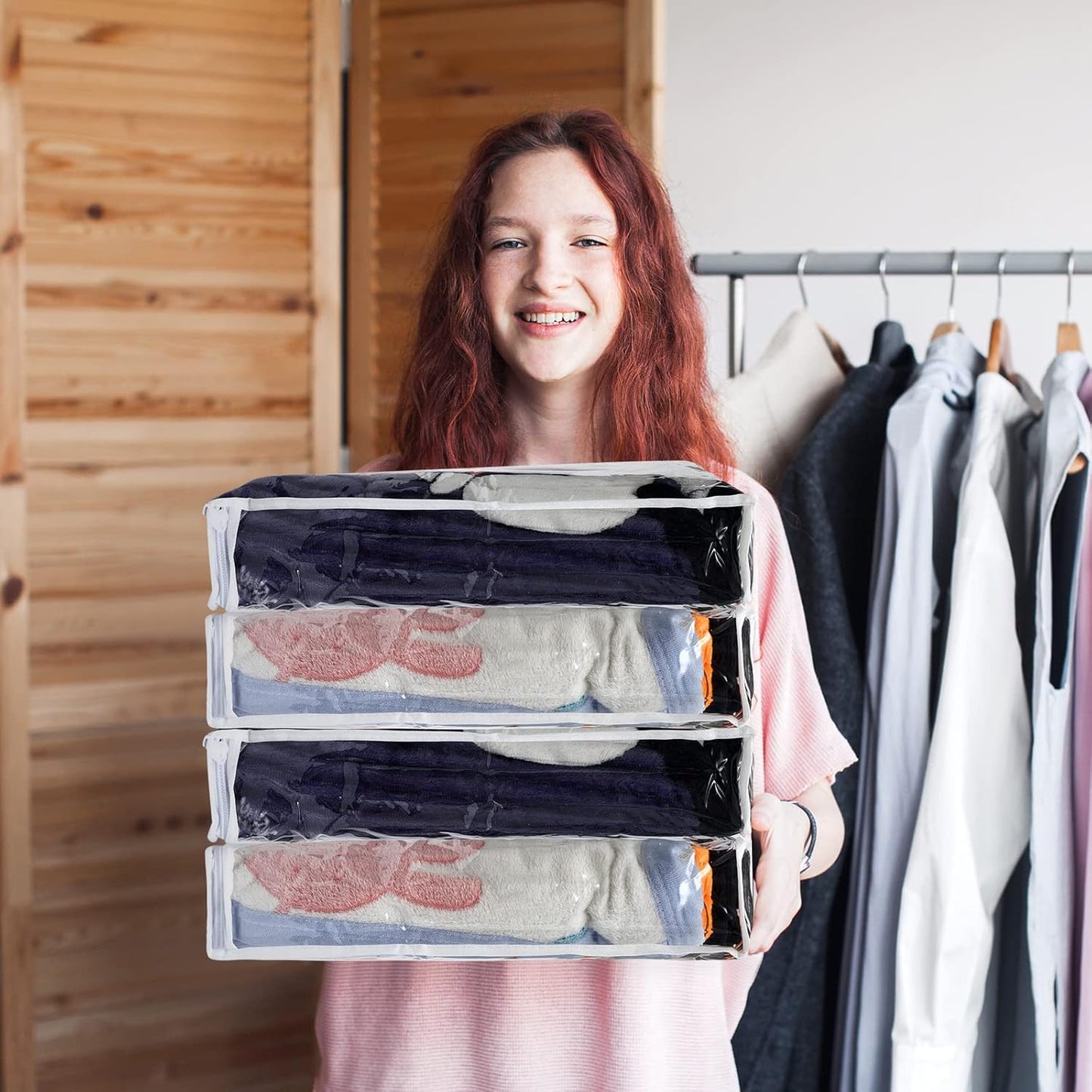 Kingdder 16 Pcs Clear Zippered Storage Bags Plastic Sweater Bags with Zipper 10 x 10 x 2.5 Inch Vinyl Sheet Organizer and Storage for Clothing Blankets Sheet Linen Bed Pillow Cube Organizer