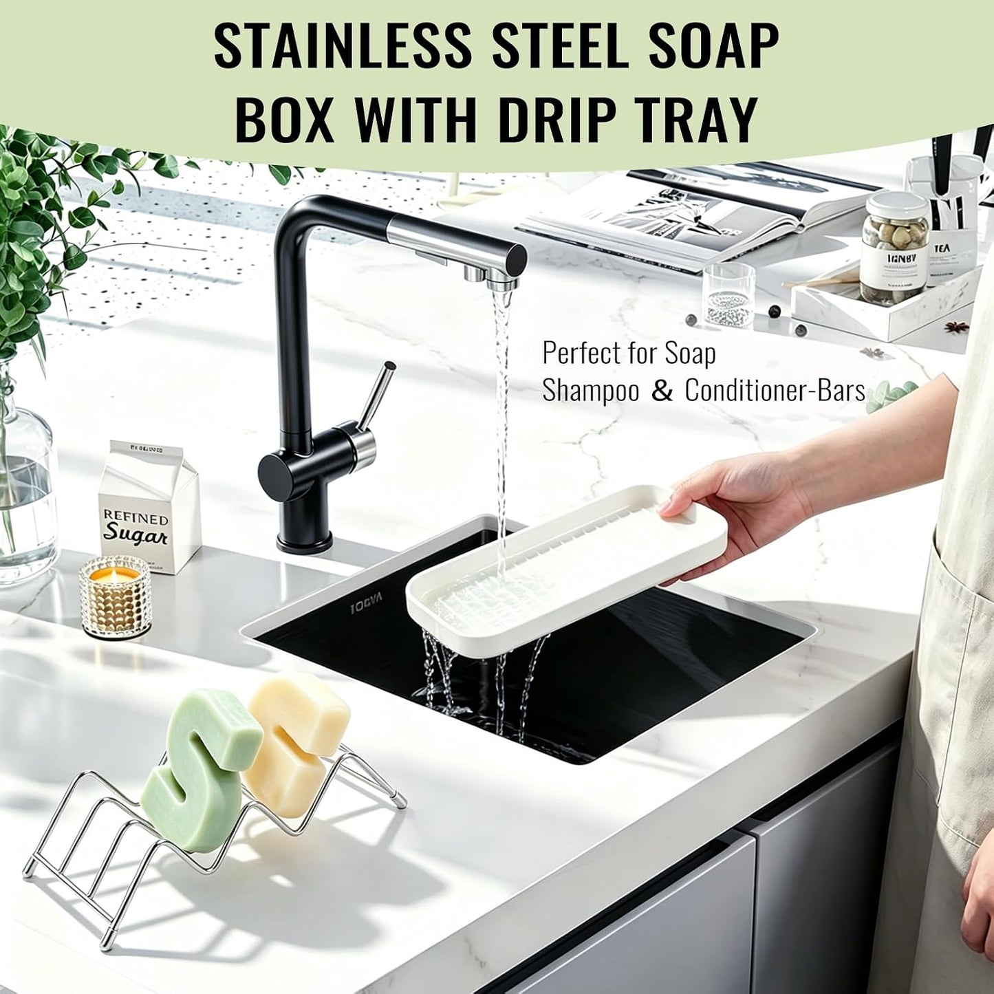 Wavy Soap Dish for Shower，Stainless Steel Self Draining Shampoo Bar Holder with Drip Tray，Rustproof Quick Dry Organizer for Shampoo Bars Conditioner Bars & Bar Soap，Bathroom Kitchen Sink