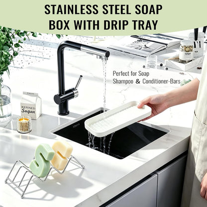 Wavy Soap Dish for Shower，Stainless Steel Self Draining Shampoo Bar Holder with Drip Tray，Rustproof Quick Dry Organizer for Shampoo Bars Conditioner Bars & Bar Soap，Bathroom Kitchen Sink
