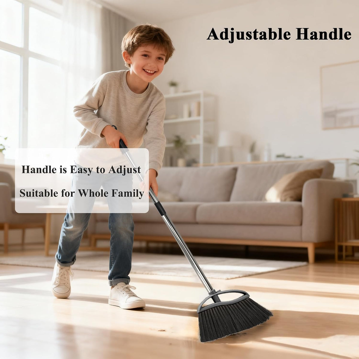 3 Pack Wide Heavy Duty Angle Broom - Stiff Bristle Outdoor Brooms for Sweeping Patio, Garden, Garage, Yard (Black, Yellow, Green)