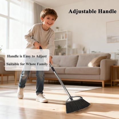 3 Pack Wide Heavy Duty Angle Broom - Stiff Bristle Outdoor Brooms for Sweeping Patio, Garden, Garage, Yard (Black, Yellow, Green)