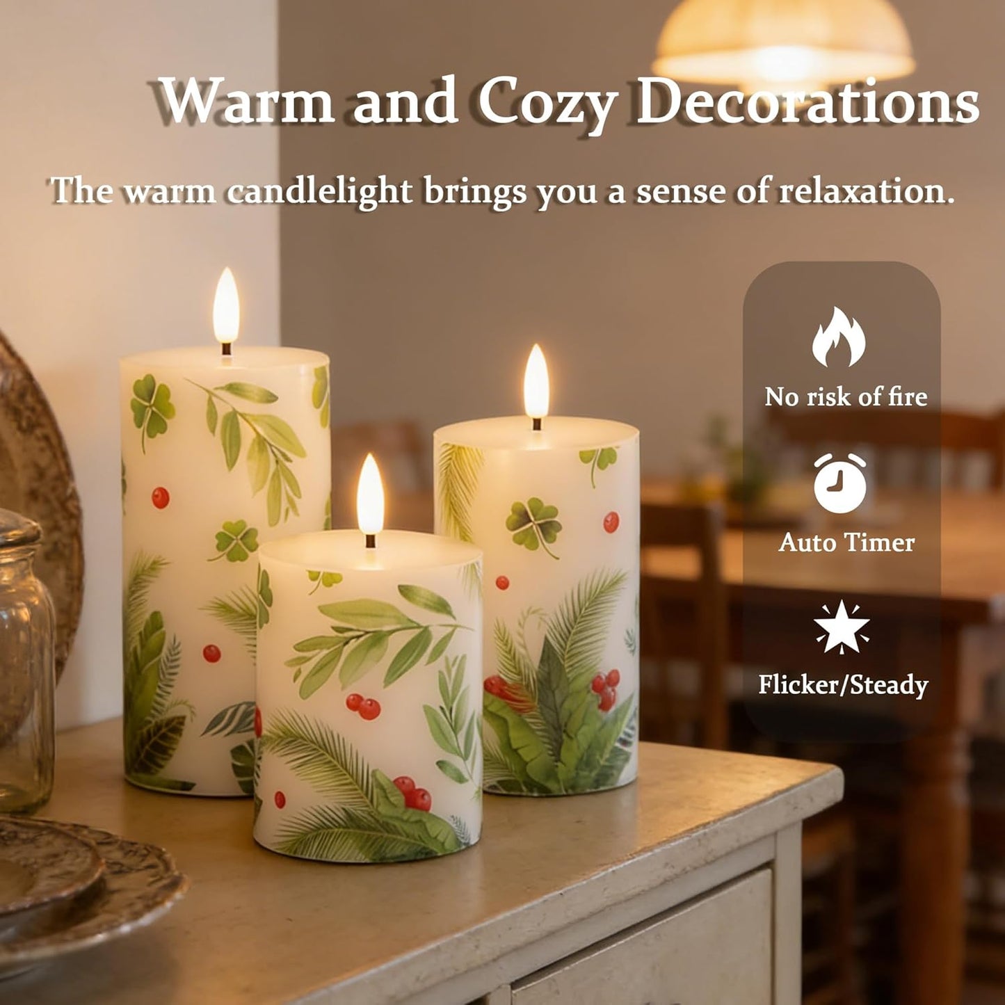 JOIONE Flameless Pillar Candles with Remote, 3 Pack Battery Operated Real Wax LED Candles, LED Candle that Perfect for Home Decorations Fireplace Table, White