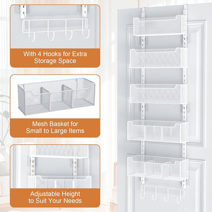 VyGrow Over The Door Organizer, Metal Door Organizer Hanging with 5 Adjustable Baskets and Coat Hook, Behind The Door Storage for Bedroom Closet Bathroom Pantry Cabinet Kitchen, Black