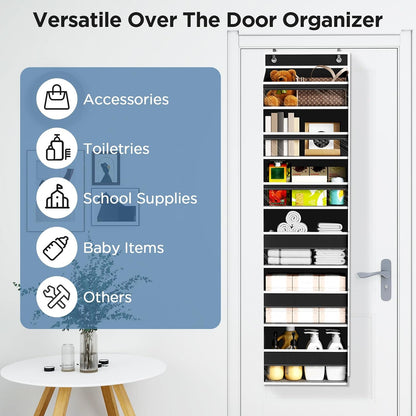 6 Tiers Over The Door Organizer, Heavy Duty Hanging Organizer Storage with Large Capacity Pockets, Behind Door Storage Hanging Shelves for Closet Wall Bathroom Bedroom Nursery Pantry, 1 Pack Grey