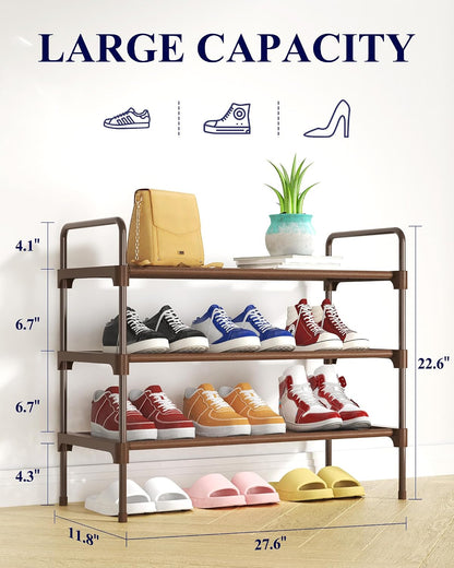 Kitsure Shoe Rack for Closet, Sturdy Shoe Storage for Entryway, Space-Saving Shoe Rack Small and Shoe Shelf, 27.6" Wide, Black