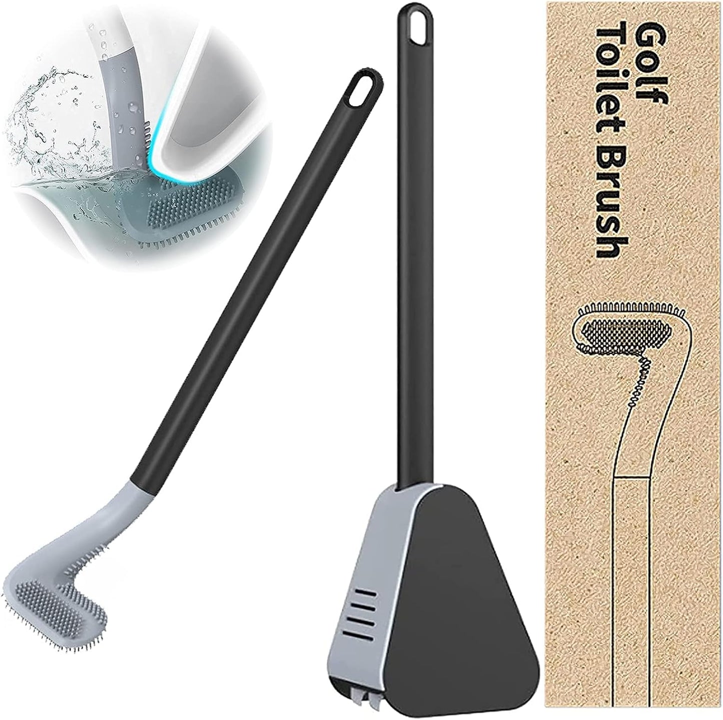 Silicone Toilet Brush,Golf Toilet Bowl Brush and Holder Set Long Handle No Dead Ends Flexible Toilet Cleaner Brush Wall-Mounted Toilet Cleaning Brush with Holder (Black)